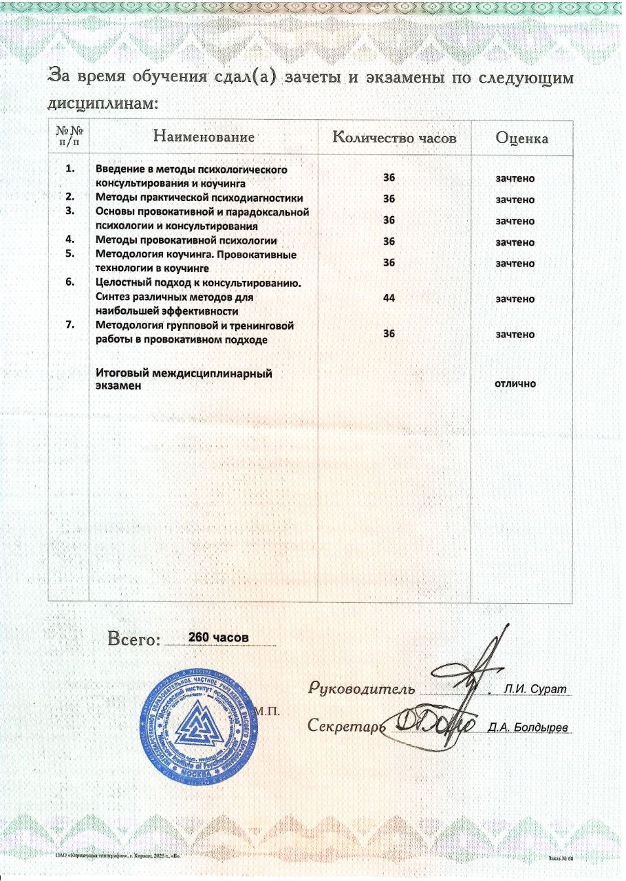 Приложение к сертификату 11